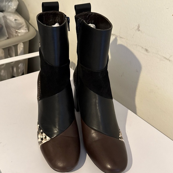 SEE BY CHLOE TYRA PATCHWORK BOOT BLACK/BROWN MULTI SNAKE Sz 40 - Picture 2 of 13